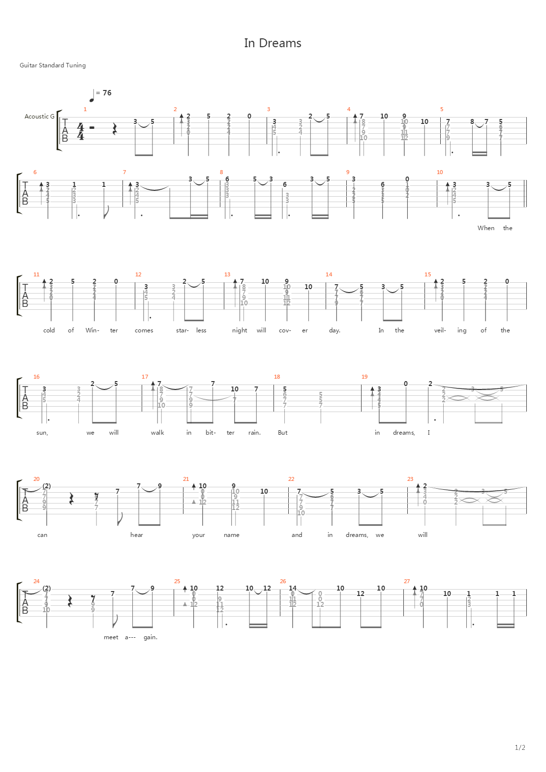 In Dreams (Fingerstyle)吉他谱