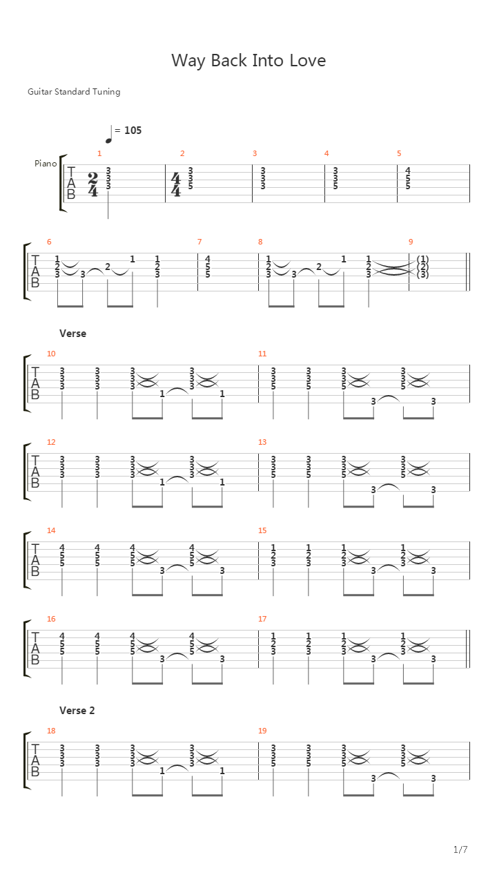 Way Back Into Love Full Instrumental吉他谱