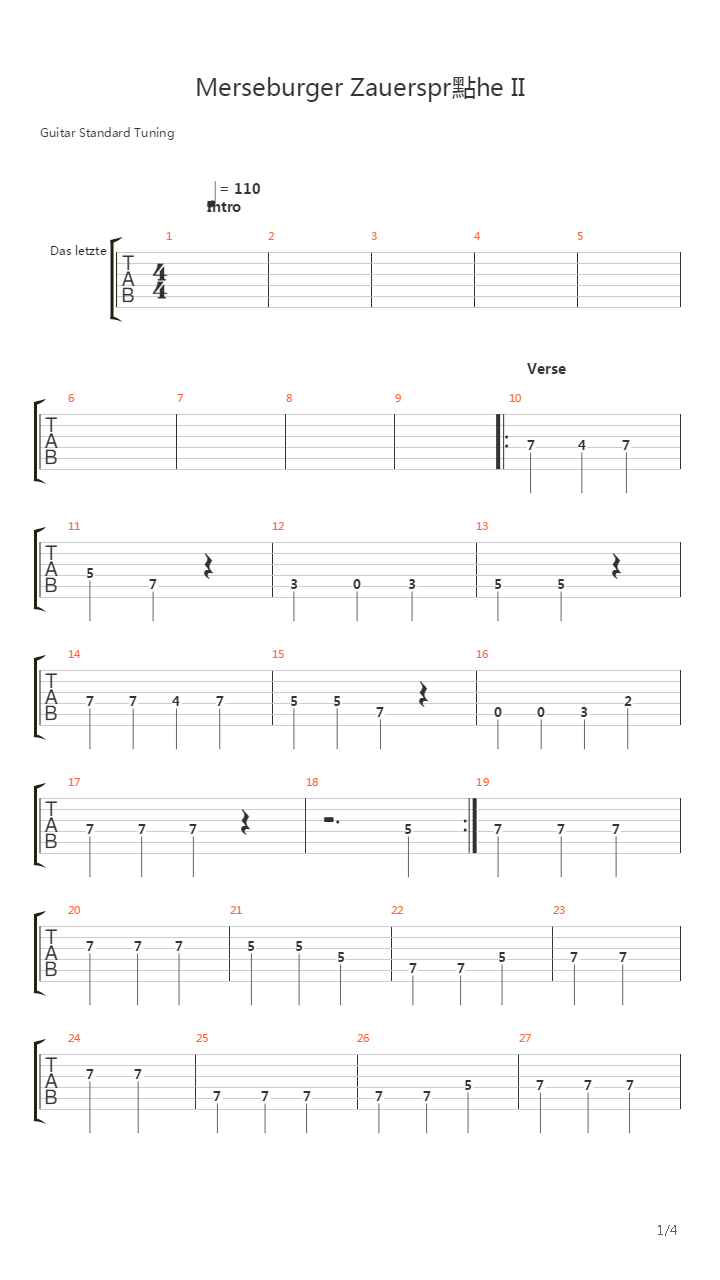 Merseburger Zaubersprüche II吉他谱