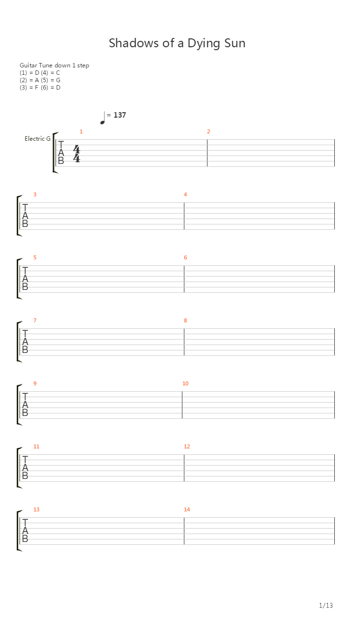 Shadows Of The Dying Sun吉他谱