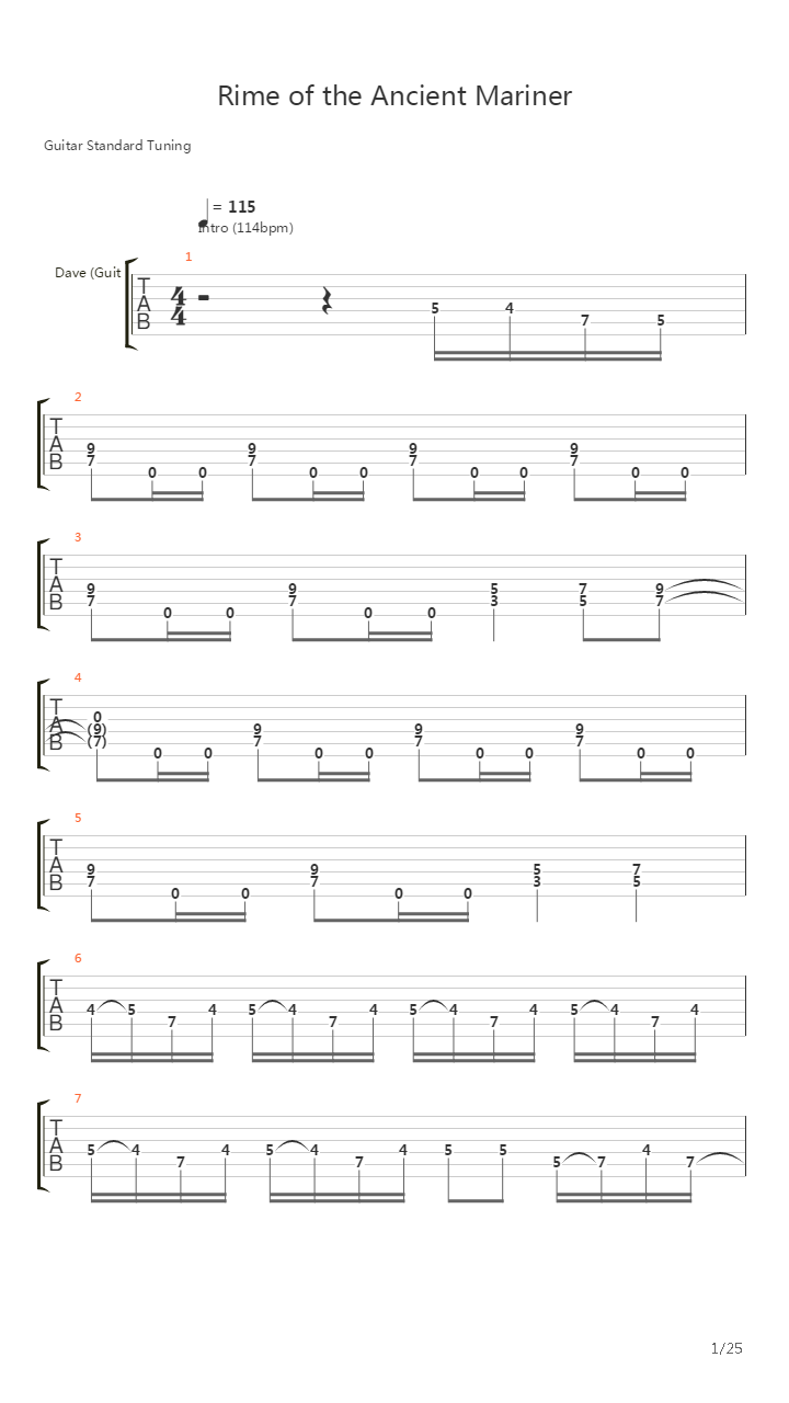 Rime Of The Ancient Mariner吉他谱