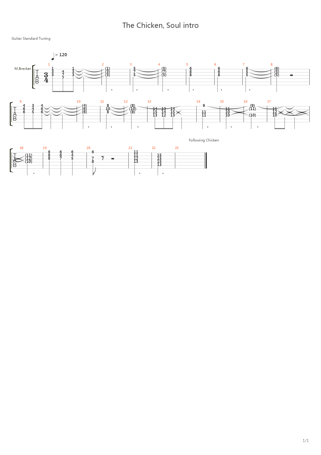 Soul Intro  The Chicken吉他谱