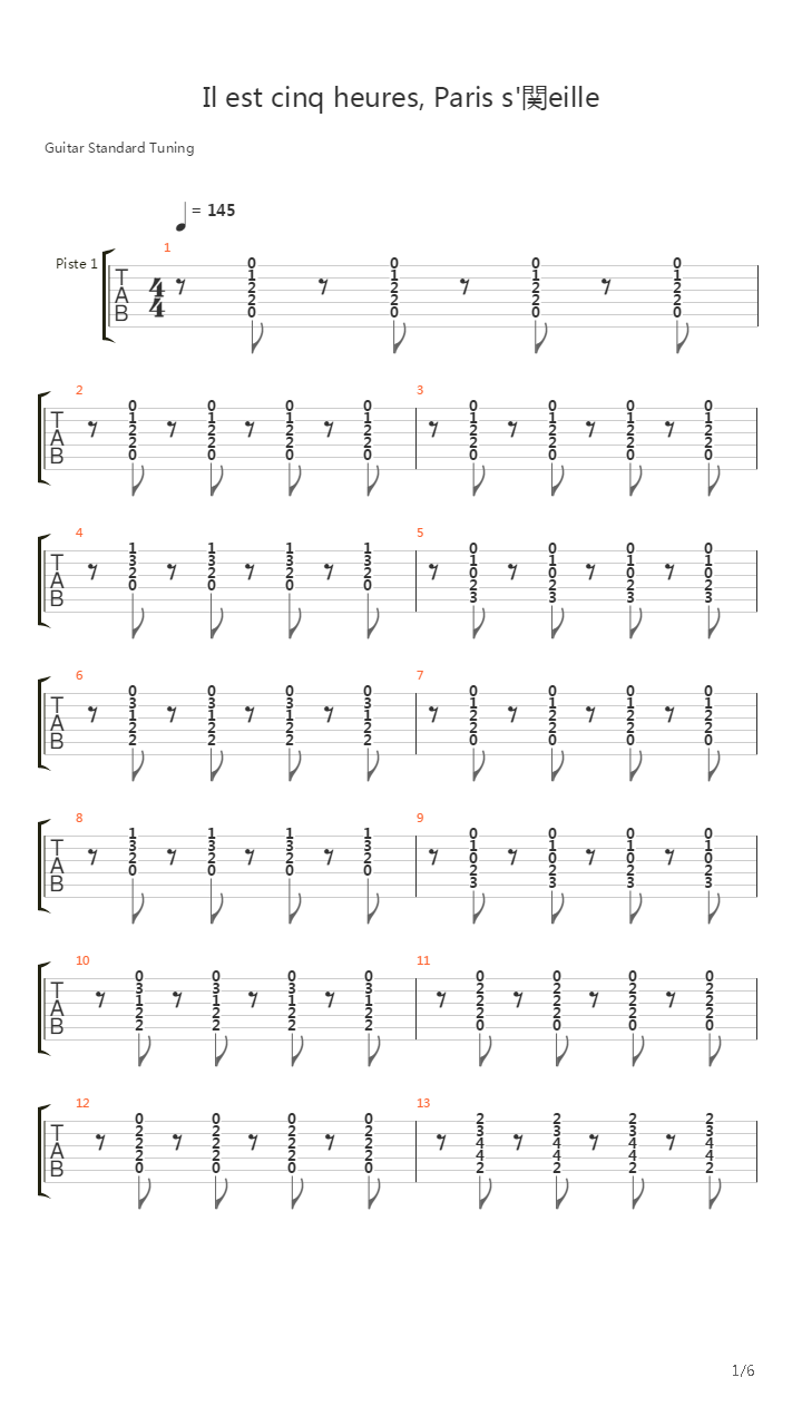 Il Est Cinq Heures, Paris S'éveille吉他谱