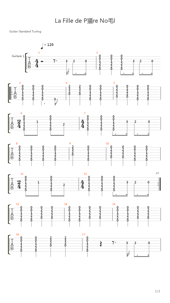 La Fille Du Père Noël (With Bass)吉他谱