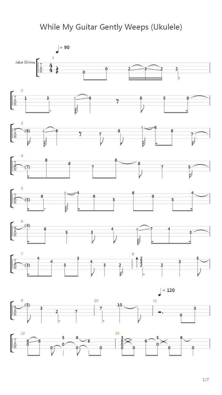 While My Guitar Gently Weeps (Ukulele Fingerstyle) (With Intro Like In Sungha Ju吉他谱