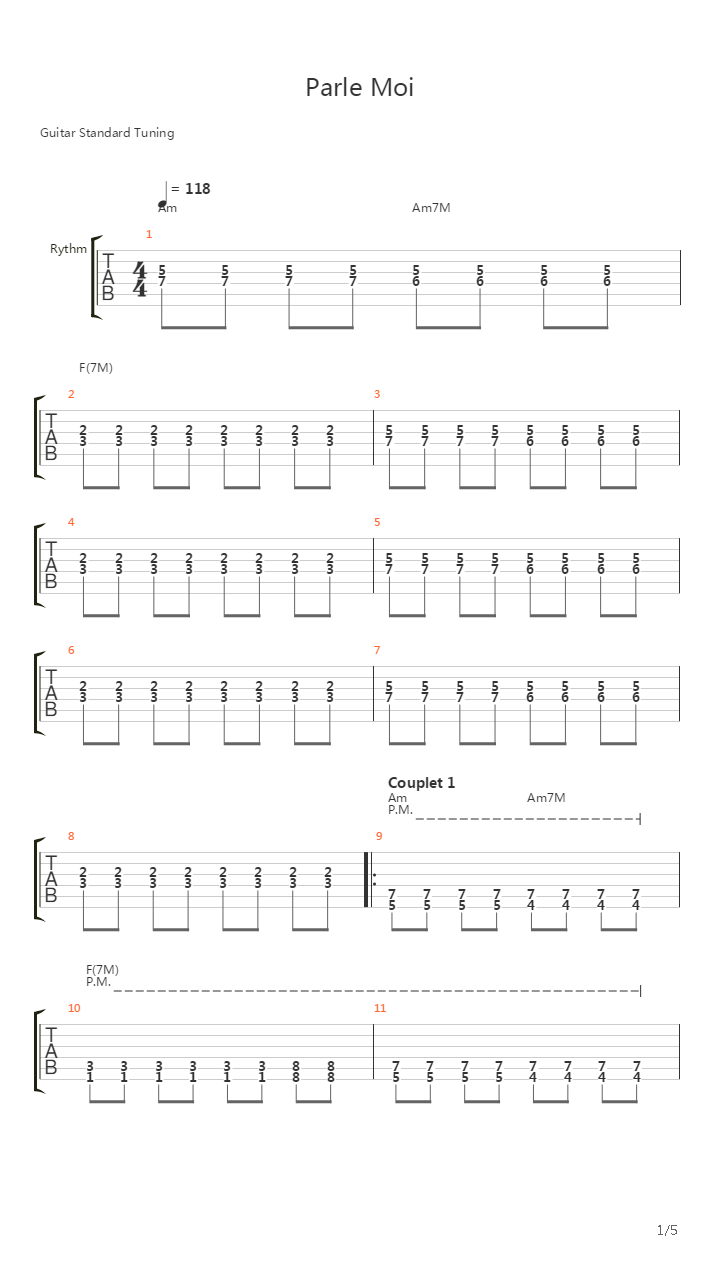 Parle-Moi吉他谱