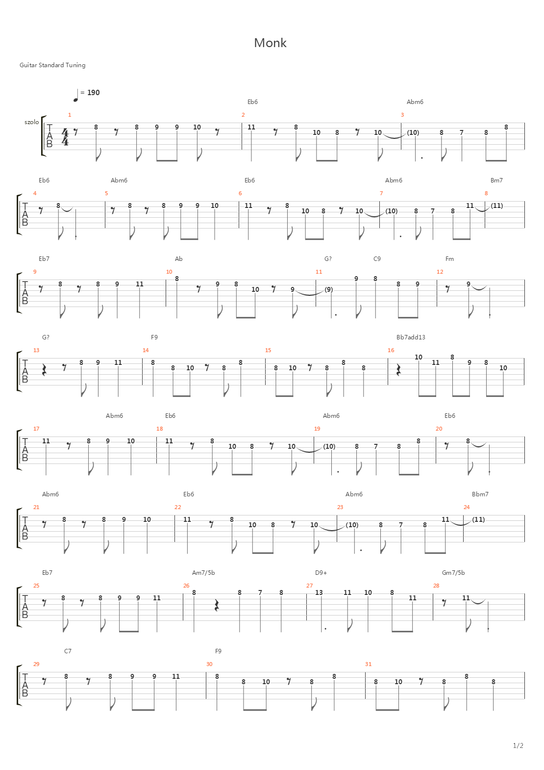 Monk Theme吉他谱