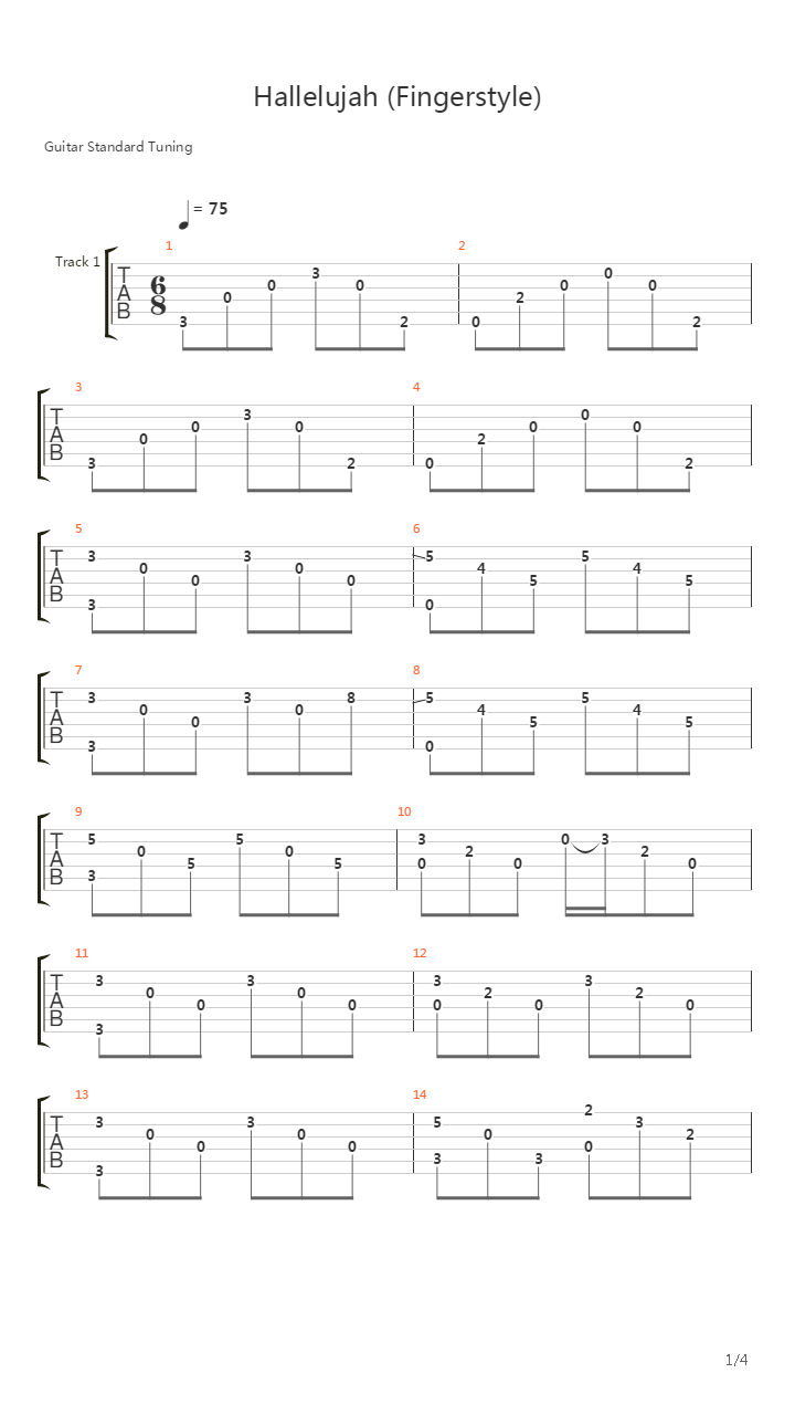 Hallelujah (Fingerstyle)吉他谱