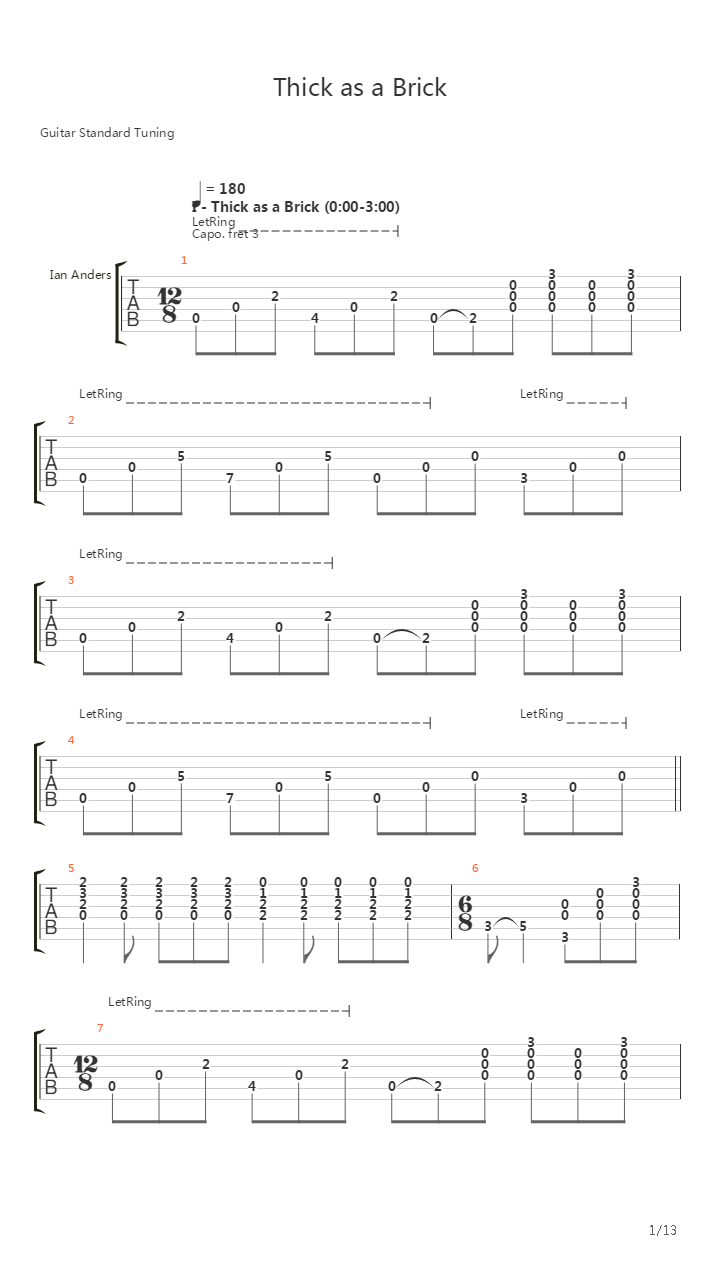 Thick As A Brick吉他谱