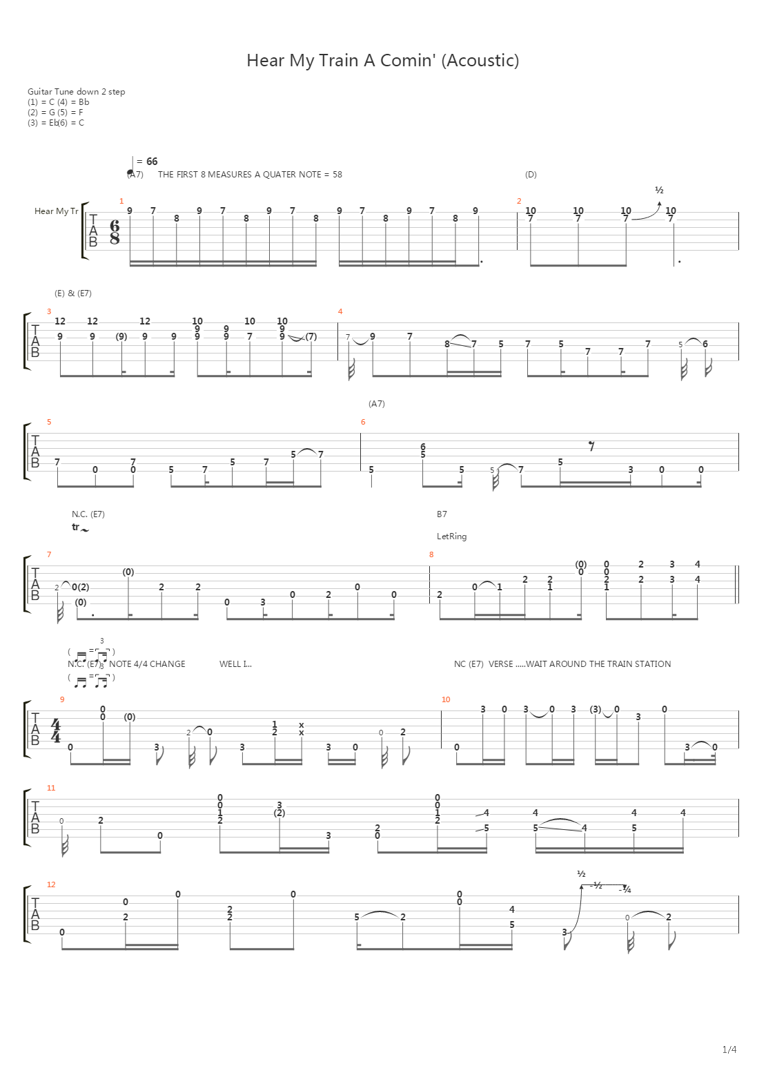 Hear My Train A Comin' (Acoustic)吉他谱