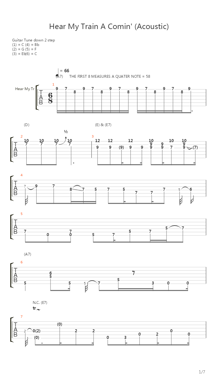 Hear My Train A Comin' (Acoustic)吉他谱