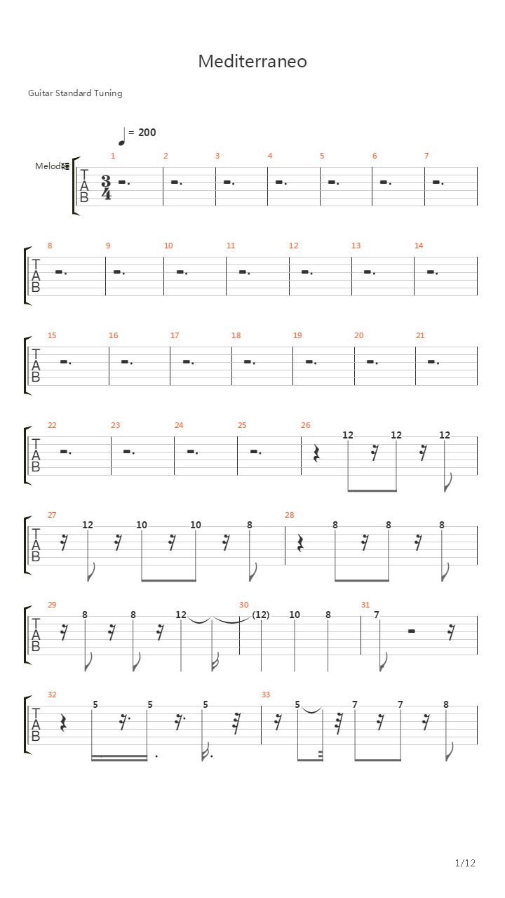 Mediterraneo吉他谱