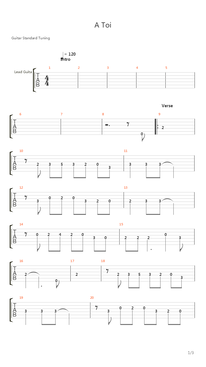 A Toi吉他谱