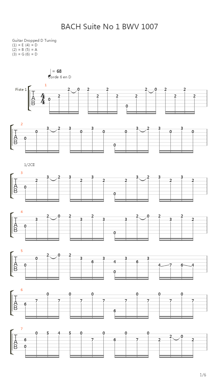 Cello Suite № 1 Bwv 1007 Doig吉他谱