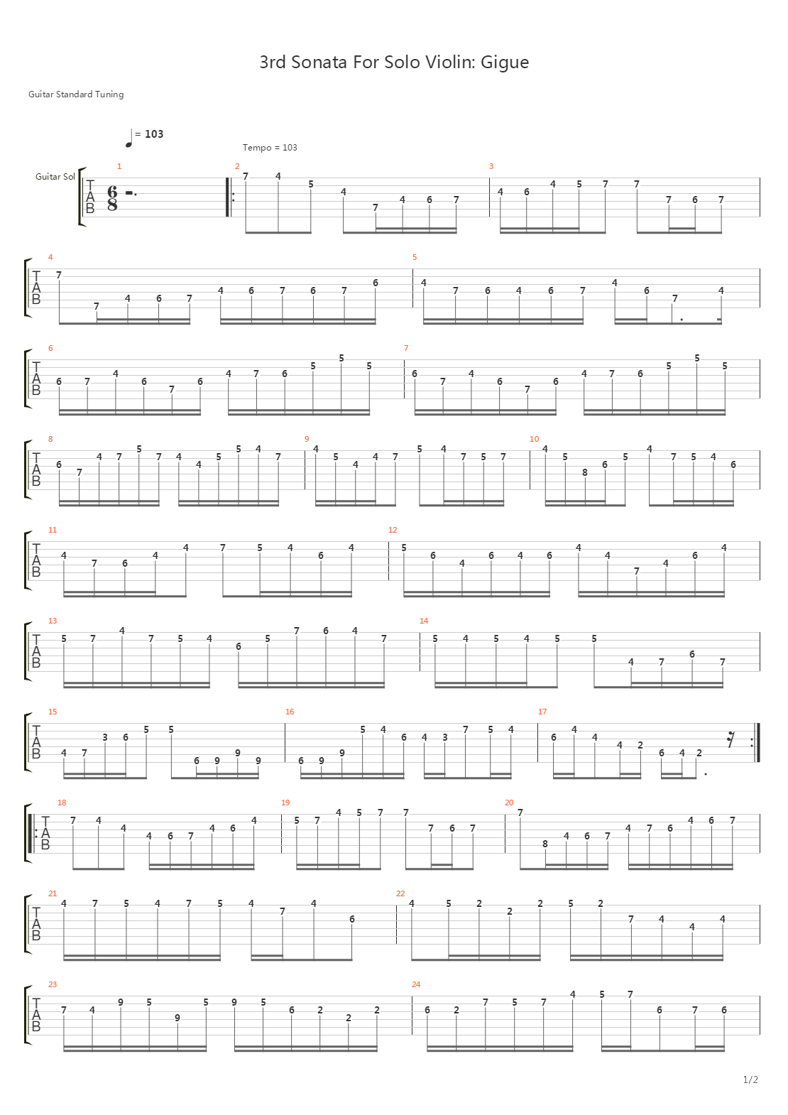 Gigue From Sonata № 3 For Violin吉他谱