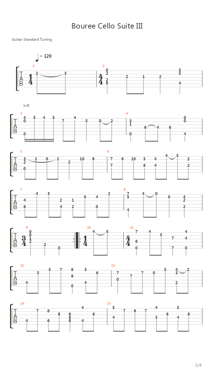 Suite N° 3 Pour Cello吉他谱