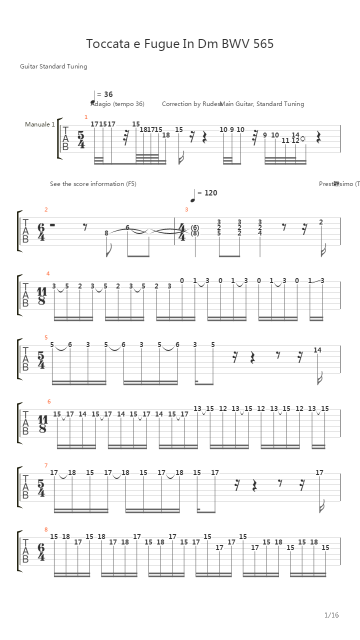 Toccata & Fugue in Dm (Metal Version)吉他谱