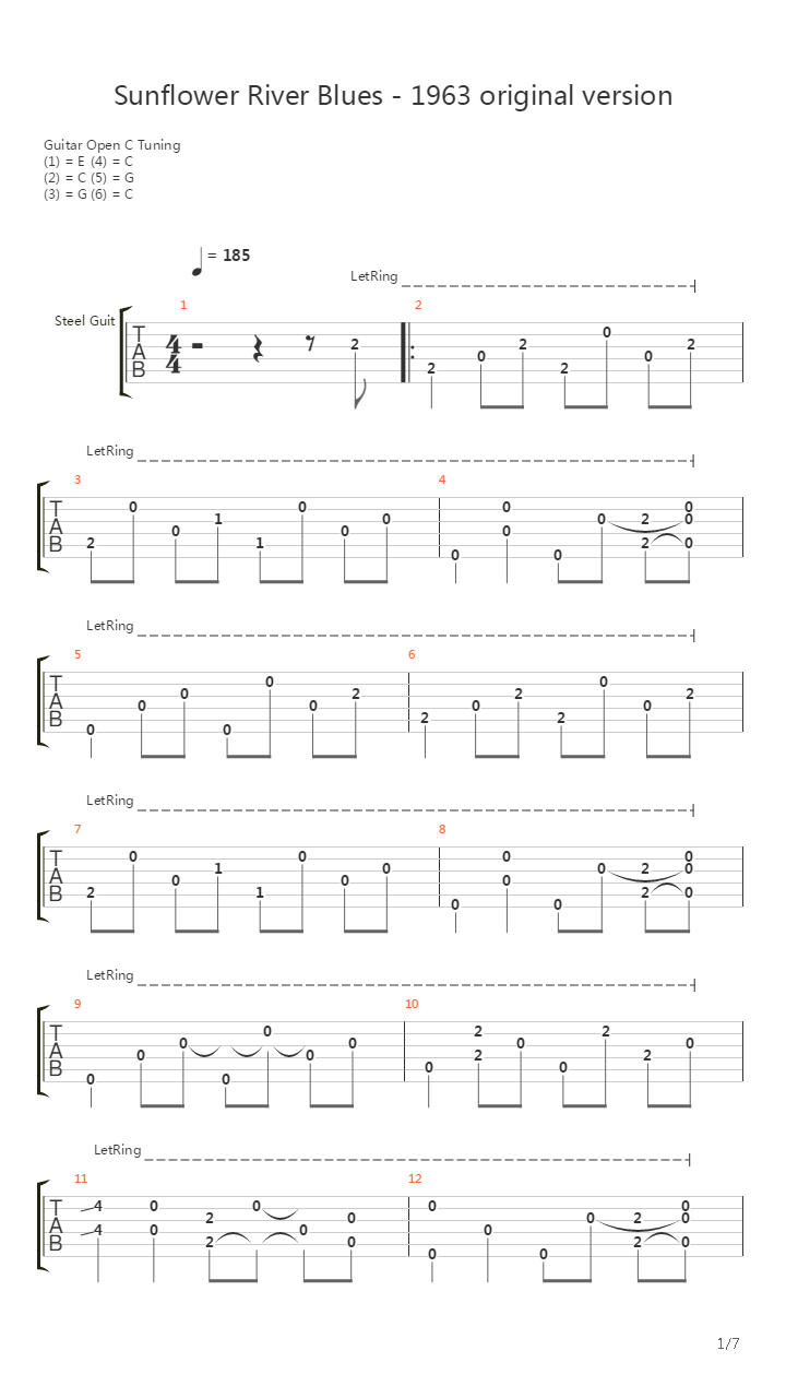 Sunflower River Blues - 1963 Original Version吉他谱