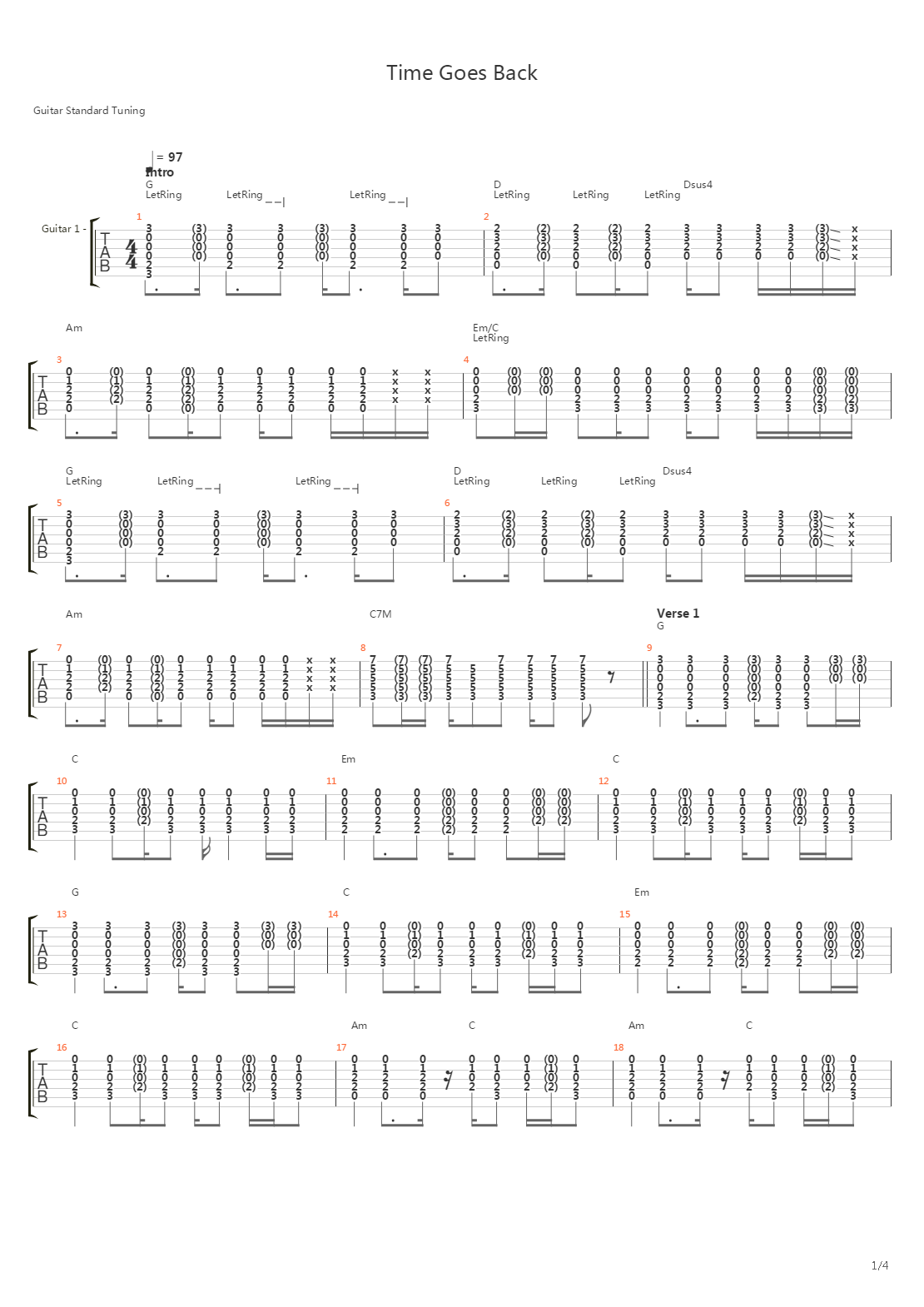 Time Goes Back吉他谱