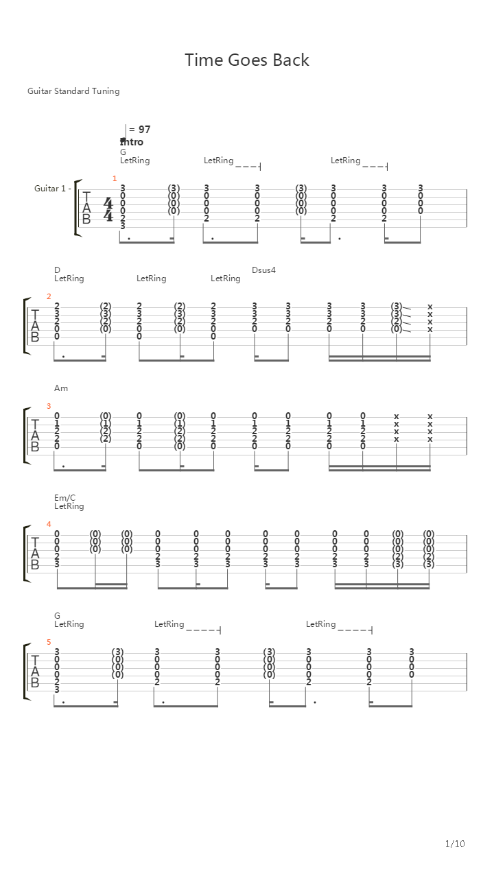 Time Goes Back吉他谱