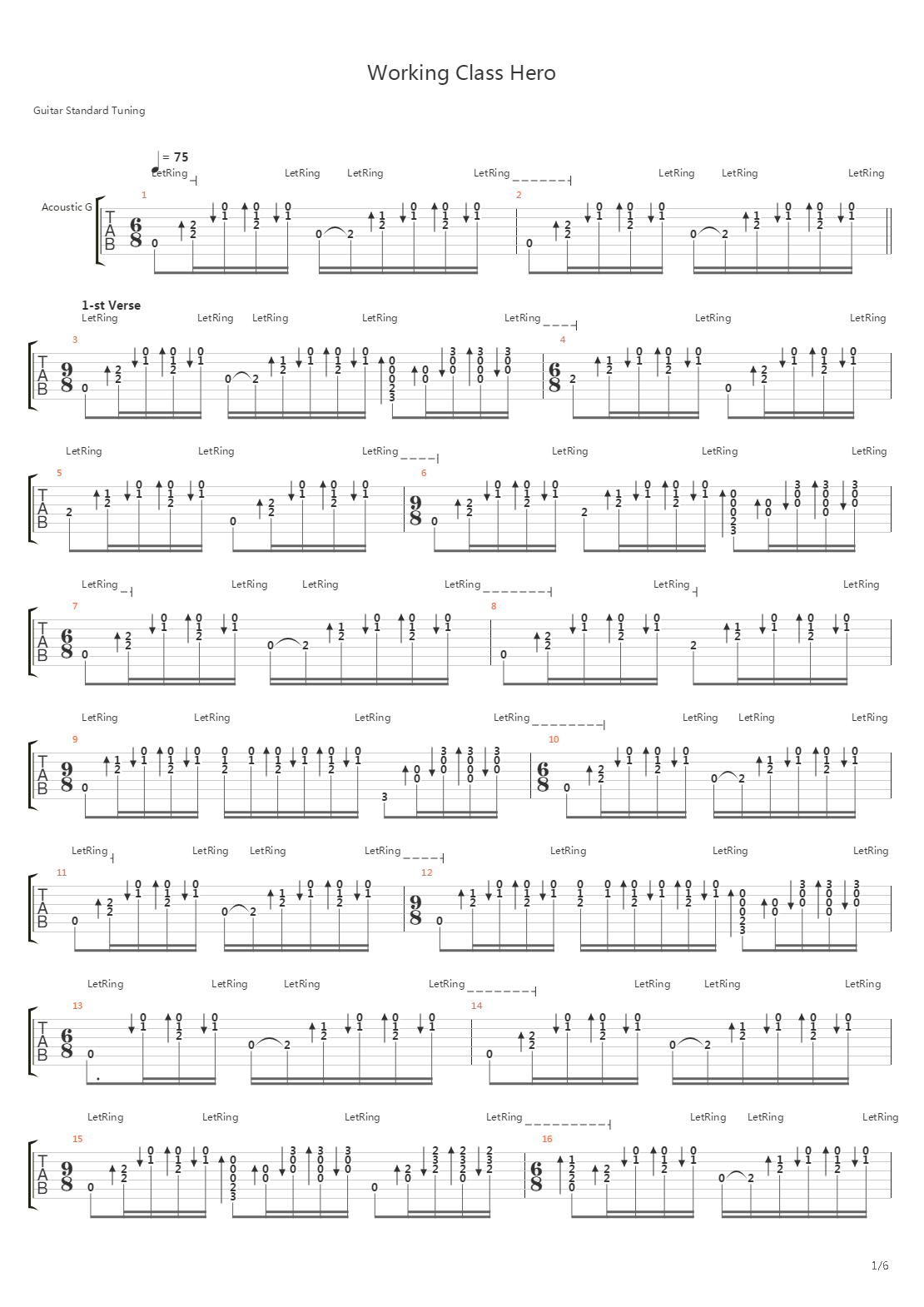 Working Class Hero吉他谱