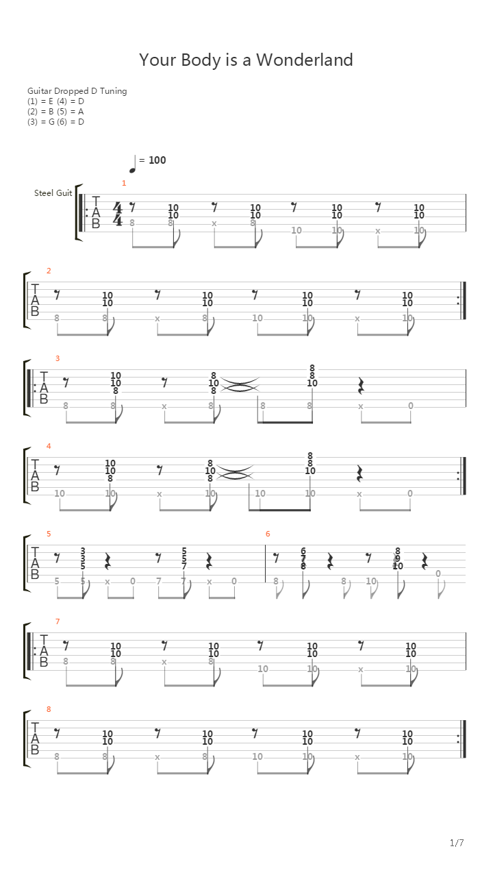 Your Body Is A Wonderland (Simplified W Live Solo)吉他谱