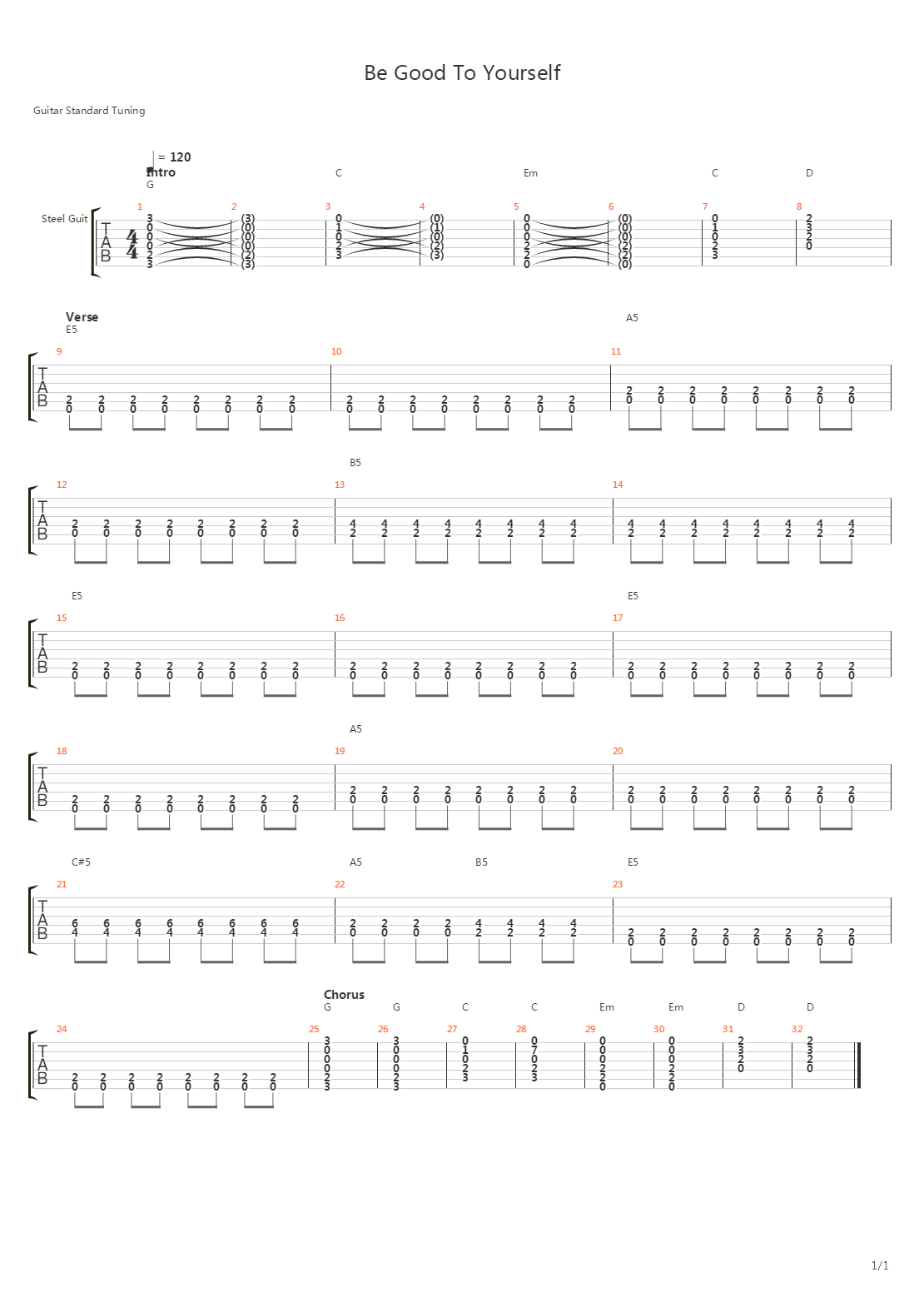 Be Good To Yourself (Easy Version L2 L3)吉他谱