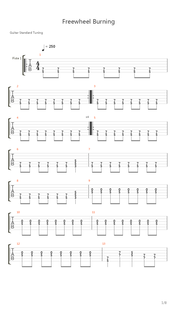 Frewheel Burning吉他谱
