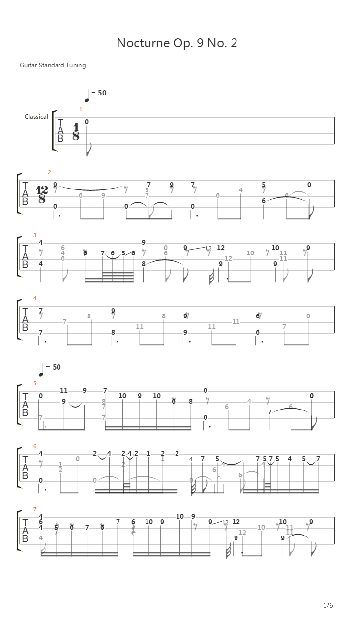 Nocturne Op. 9 No. 2 (Frederic Chopin)吉他谱