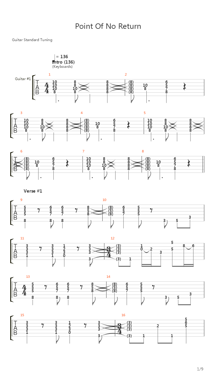 Point Of Know Return吉他谱