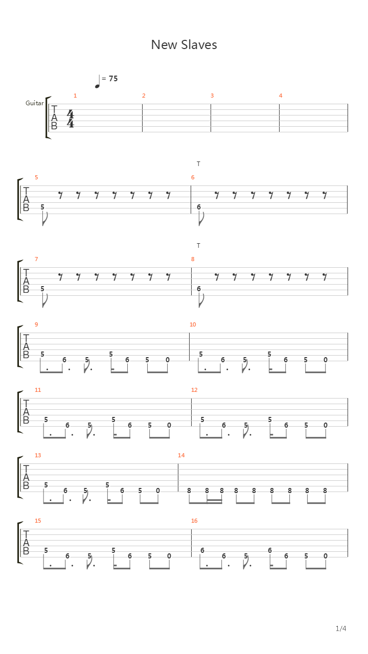 New Slaves吉他谱