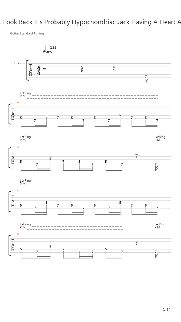 Don't Look Back It's Probably Hypochondriac Jack Having A Heart Attack吉他谱