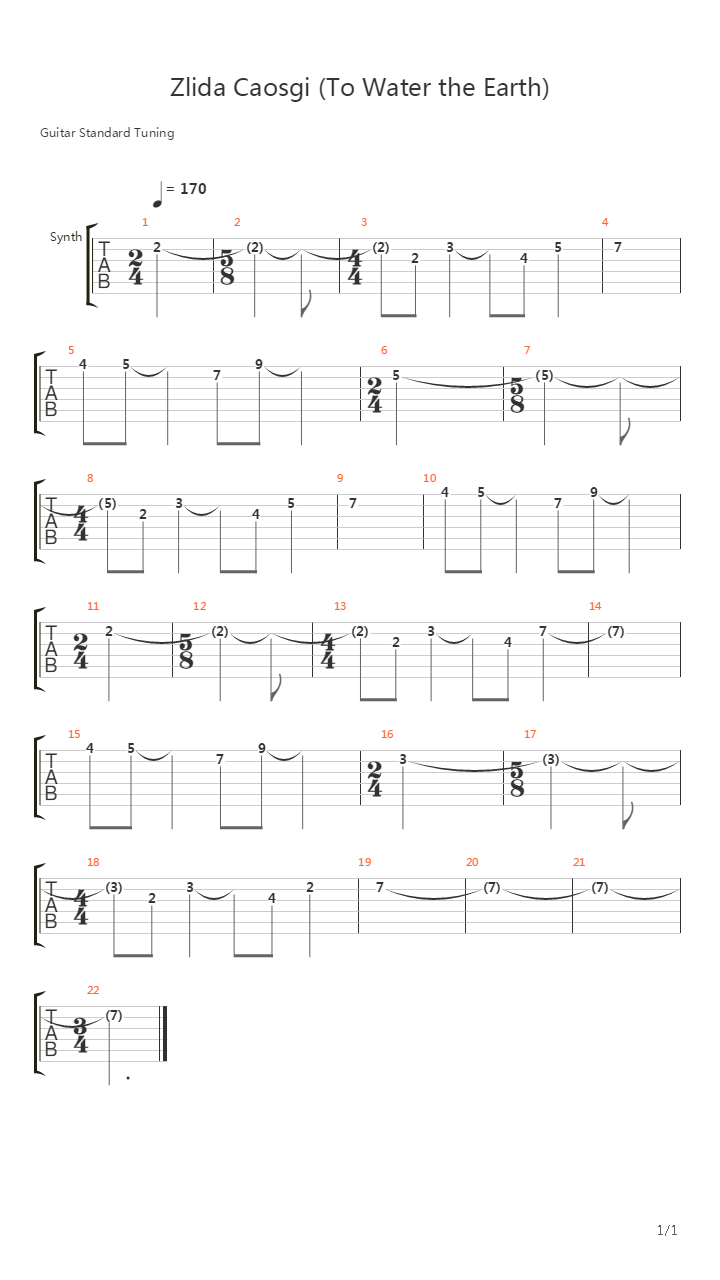 Zlida Caosgi (To Water The Earth)吉他谱