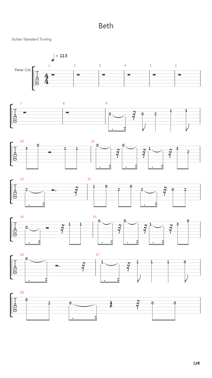 Beth Acoustic Version吉他谱