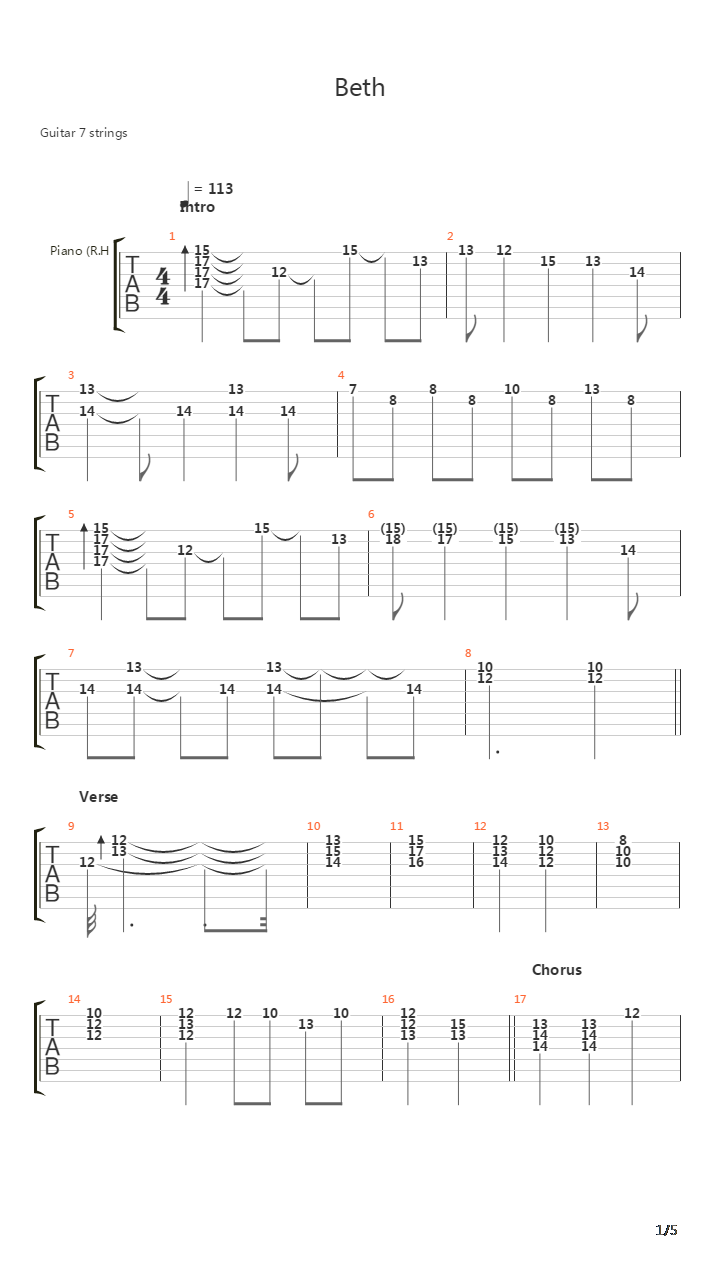 Beth吉他谱
