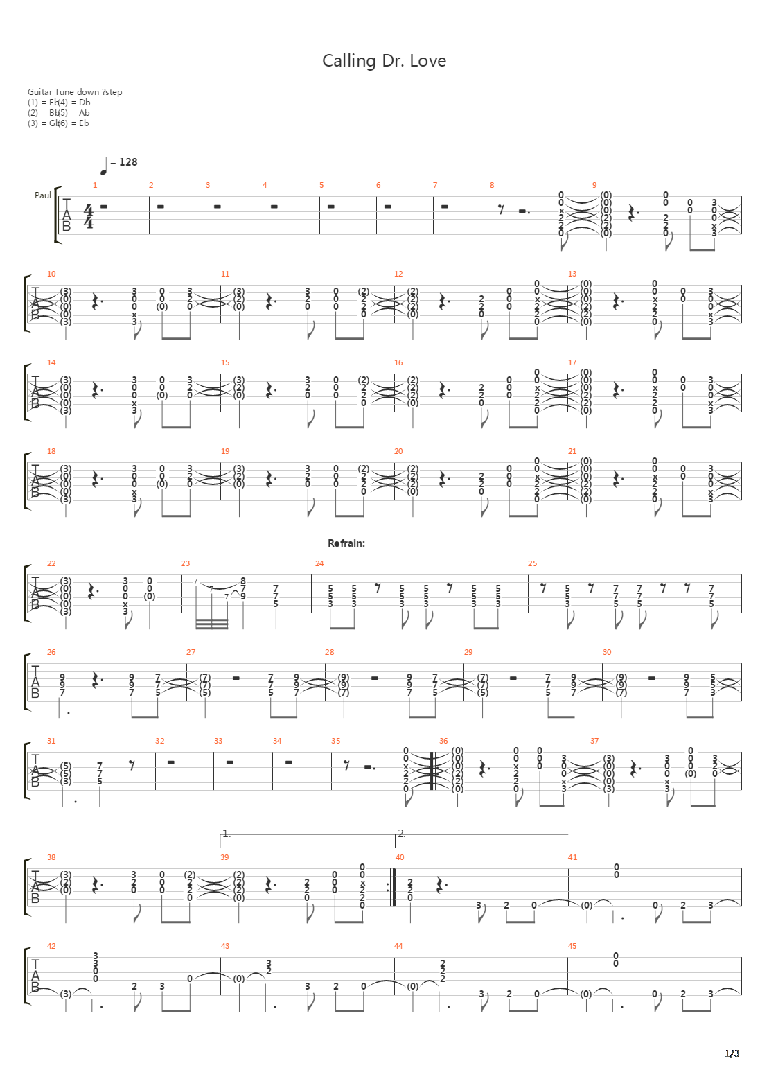 Calling Dr Love Alive Ll吉他谱