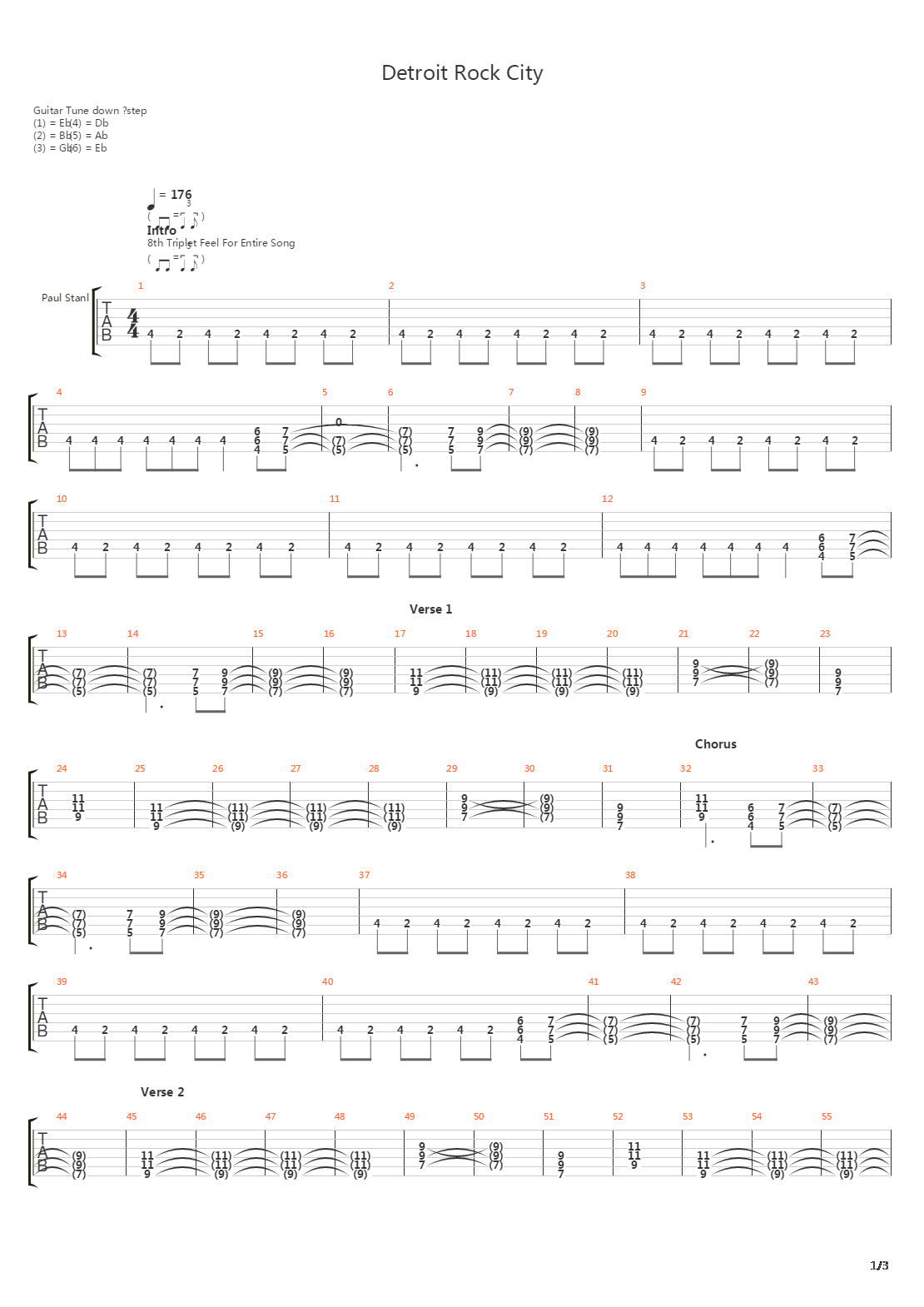 Detroit Rock City吉他谱