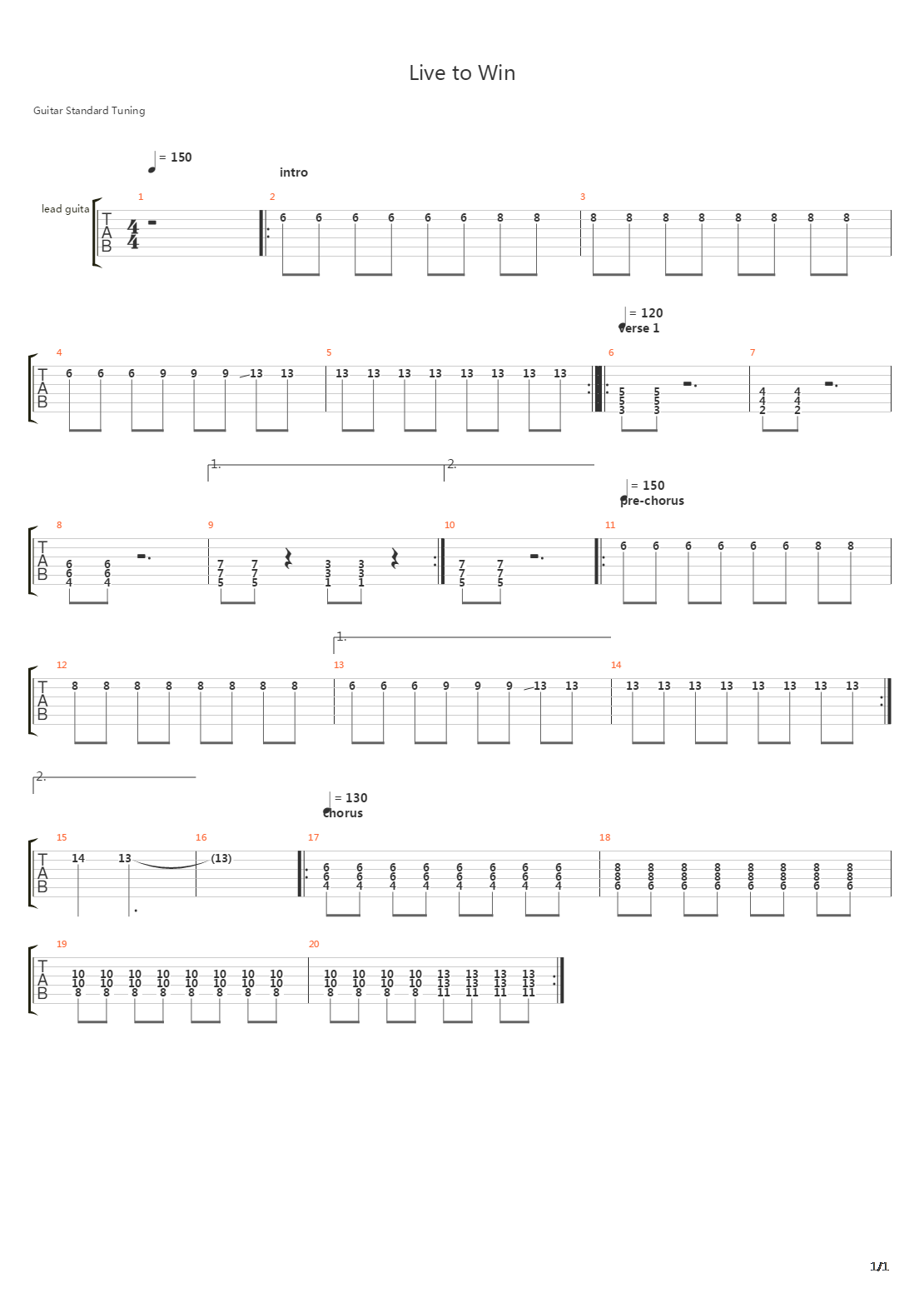 Live To Win吉他谱