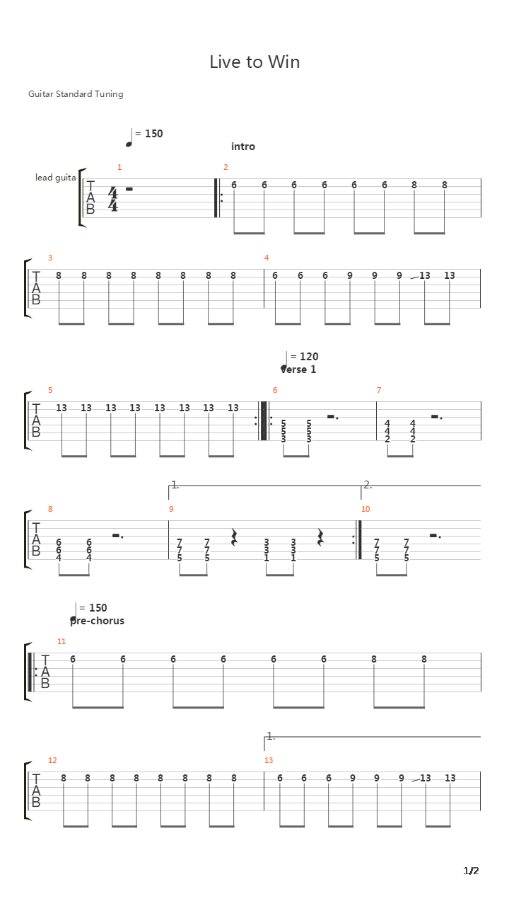 Live To Win吉他谱