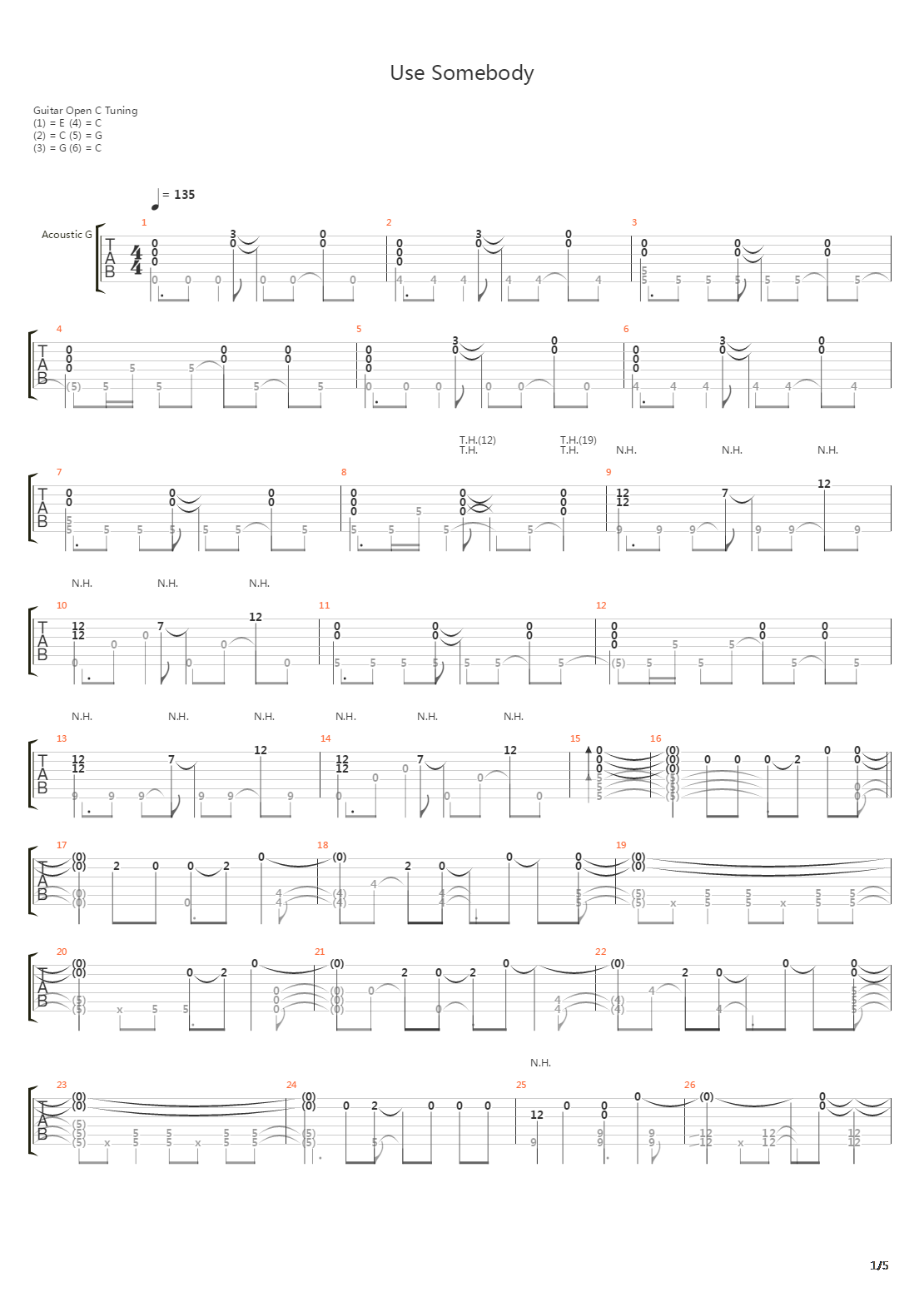 Use Somebody (Fingerstyle)吉他谱