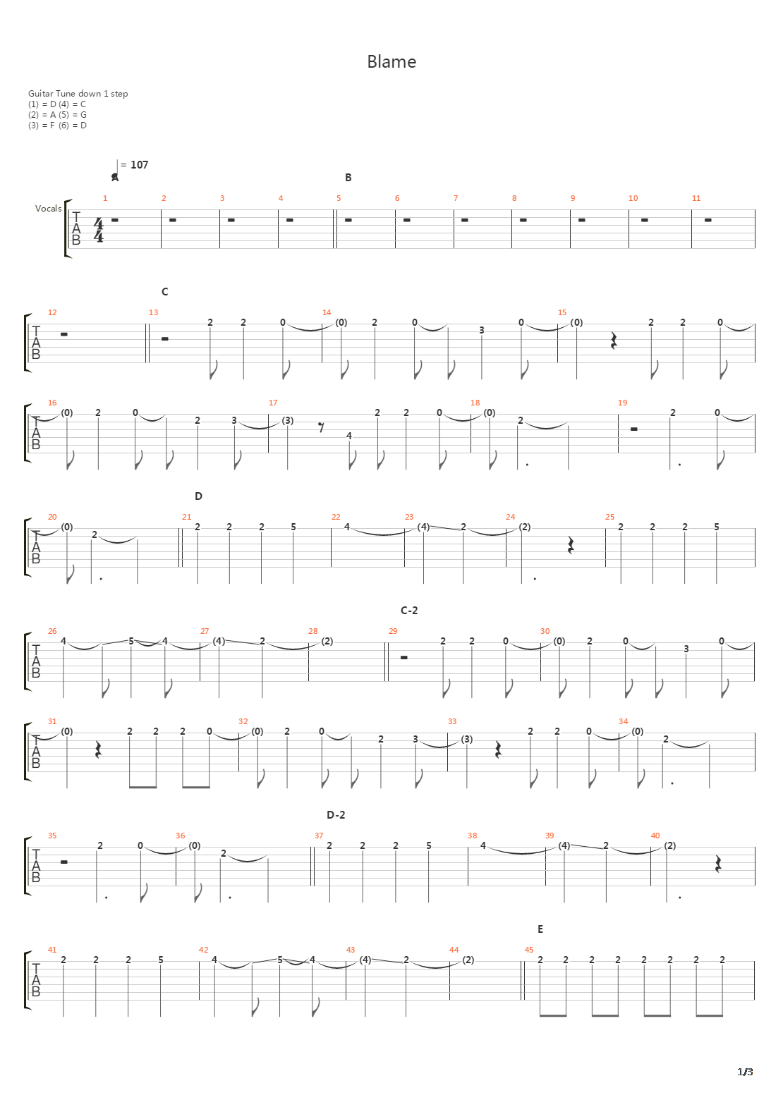 Blame Version 3吉他谱