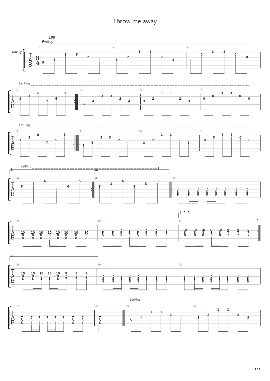 Throw Me Away Unplugged吉他谱