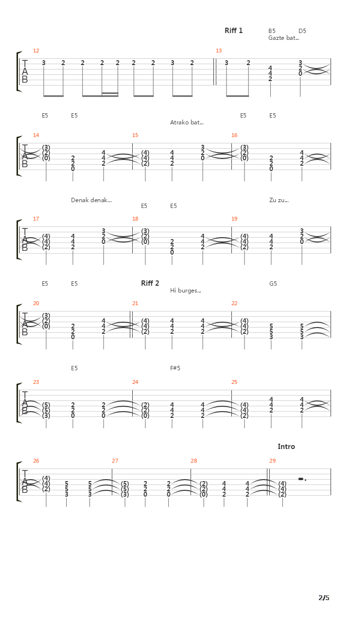 Zu Atrapatu Arte吉他谱