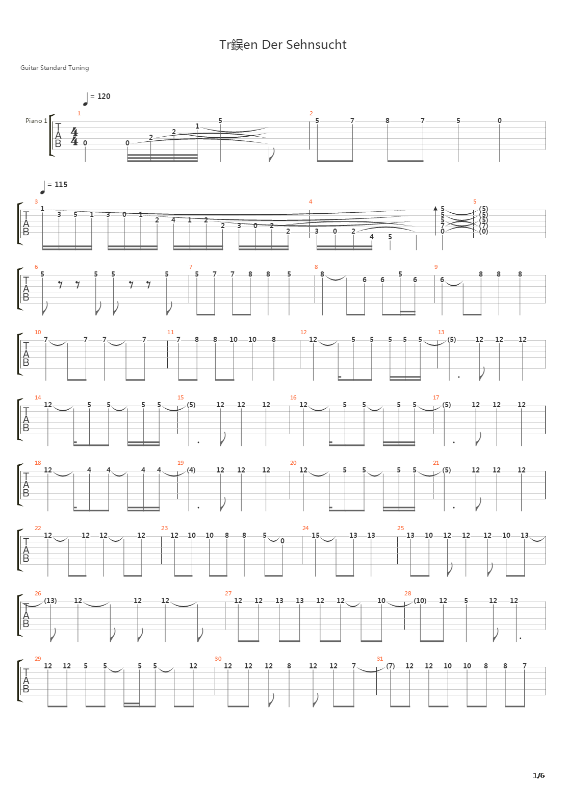 Tränen Der Sehnsucht吉他谱