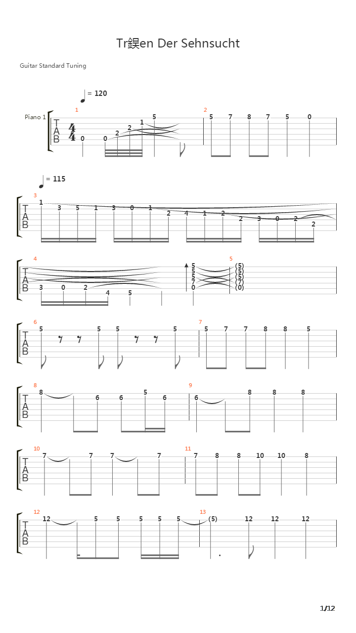 Tränen Der Sehnsucht吉他谱