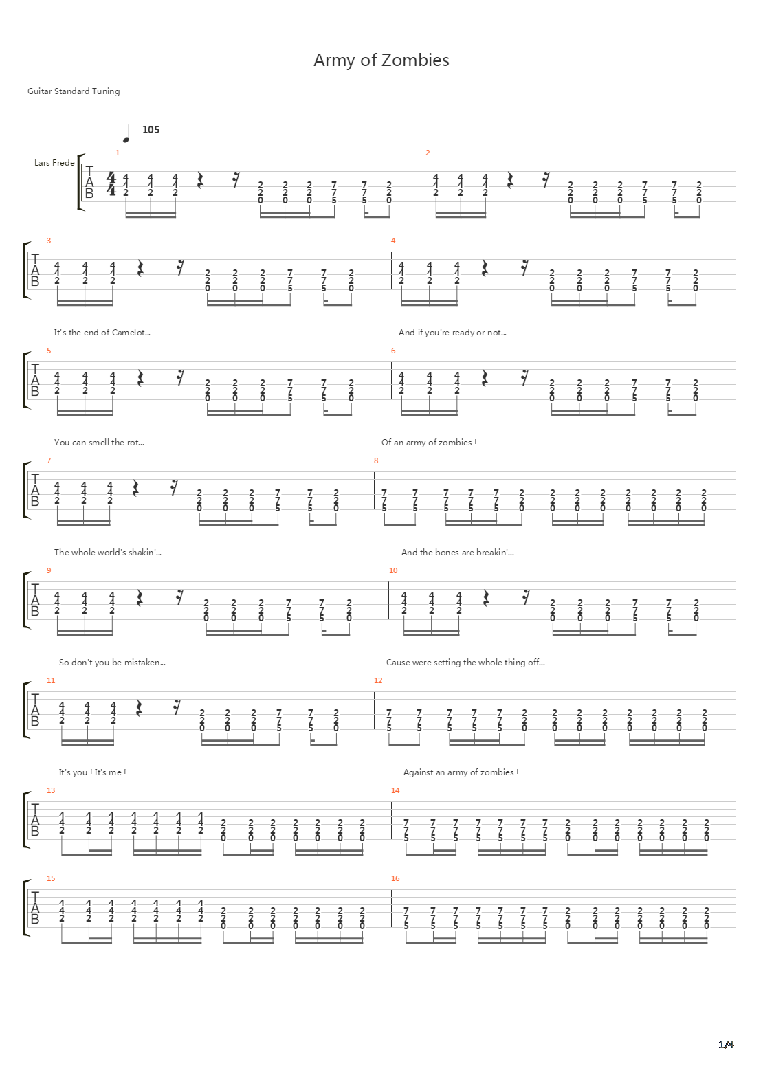 Army Of Zombies吉他谱