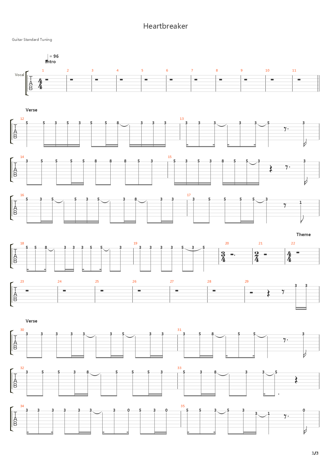 Heartbreaker Tsrts吉他谱