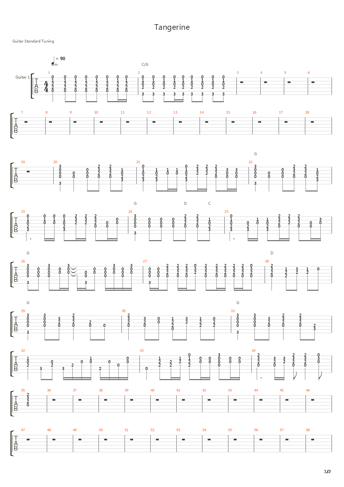 Tangerine吉他谱