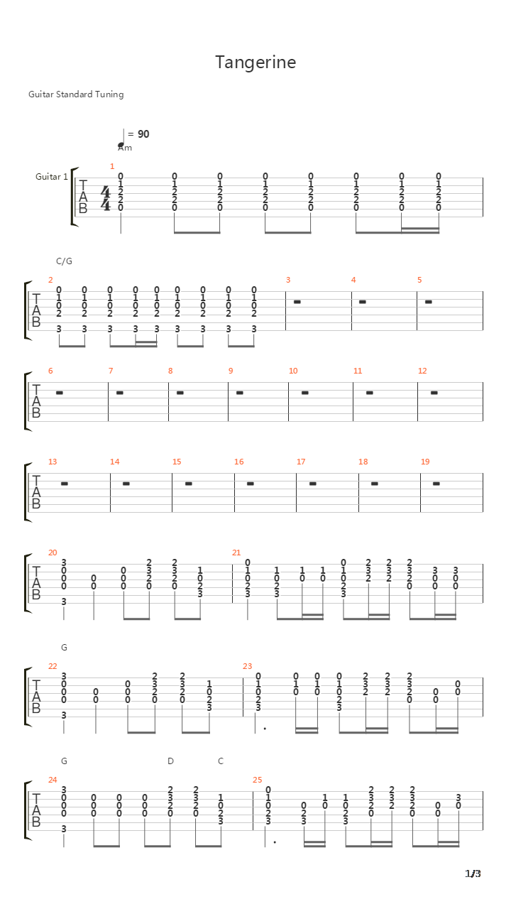 Tangerine吉他谱
