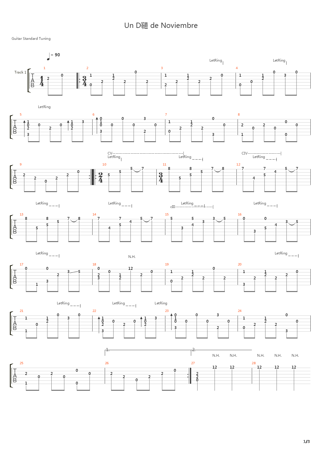 Un Dia De Noviembre吉他谱